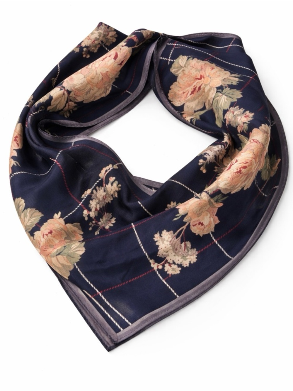 Source Unknown Navy Floral Silk-Feel Square Scarf